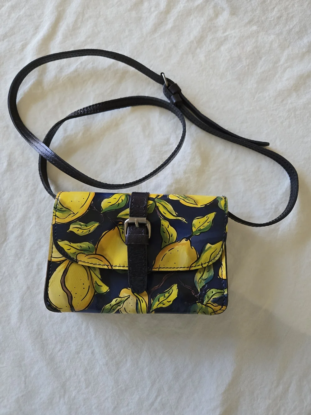 Patricia Nash Torri Crossbody Bag in Positano Limon Leather | Lemon Flap Purse